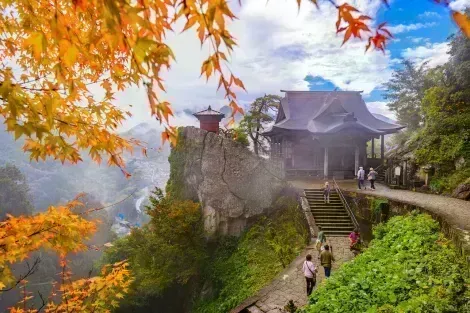 Yamadera Mountain Temple in Yamagata, Japan, during fall